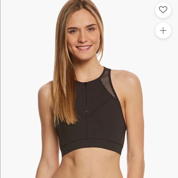 Betsey Johnson black Performance Zip Front Mesh Yoga Sports Bra sz small - Picture 3 of 9